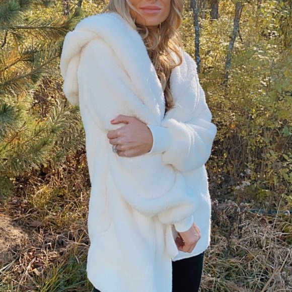 NADINE Plush Faux Fur Hooded Cardigan - Picture 8 of 12